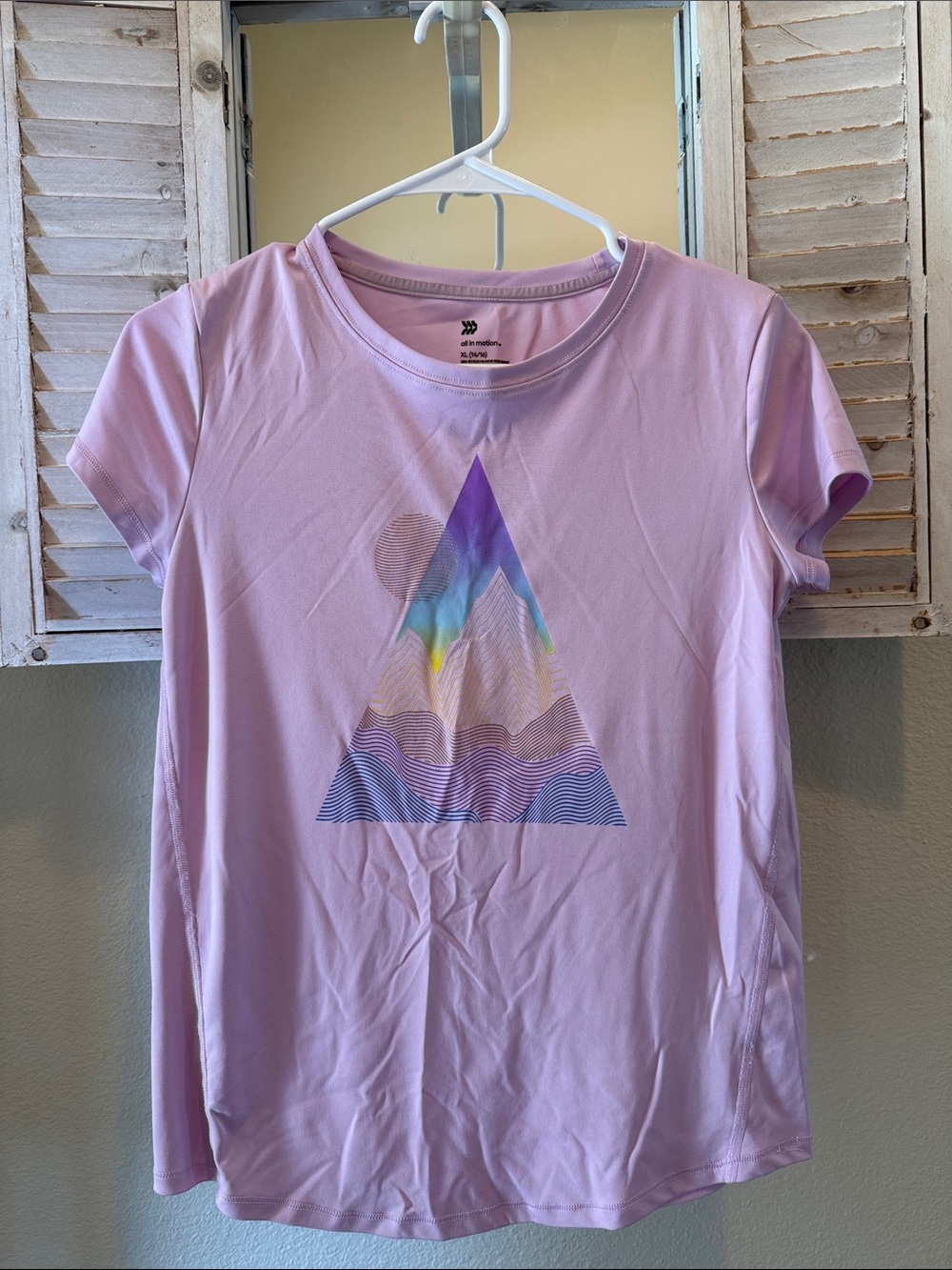 all in motion Lavender Short Sleeve Tee with Multicolor Triangle Graphic